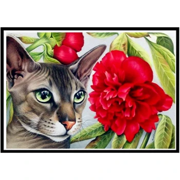 DIY Dimanta Krāsošana Dzīvnieku Kaķēns Rožu 5D Apaļā Dimanta Rhinestone Cross Stitch Mozaīkas Modelis, Mājas Apdare, Roku darbs Dāvana