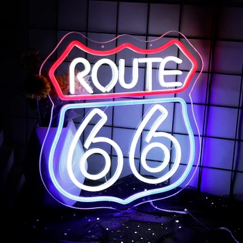 Route 66 Neona Zīme Vēsturisko ASV Augsta Veids, Akrila LED Zīme uz Guļamistabas Sienas Dekors Blue Neona Gaismas Spēļu Istabu Sienas Parakstīt Puses Gaismas