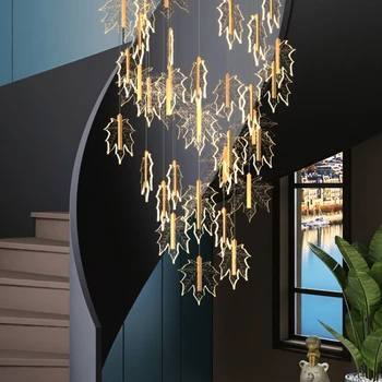 Mūsdienu Maple Leaf Mākslas Spirālveida Kāpnes, Lustras Luksusa Villa Hotel Armatūra Guļamistaba Studiju Kulons Vieglā Kārtā Šasijas LED Lampas