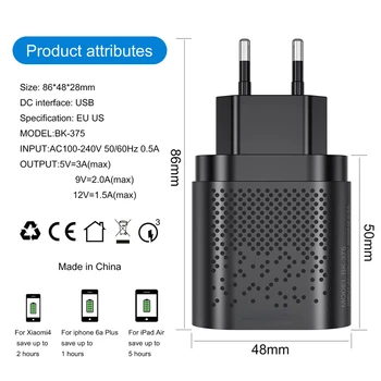 USLION ES/ASV Plug USB Lādētāju 3A Quik Maksas 3.0 Mobilo Tālruņu Lādētāju iPhone 11 4 Port 48W Ātri, Sienas Lādētāju