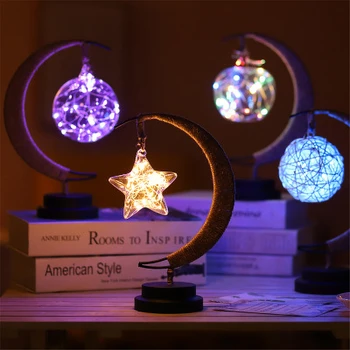 LED Mēness Gaismas Kaņepāju Virvi Čuguna Mākslas Sepak Takraw Bumbu Lampas Romantisku Svētku Dekori Nakts Gaisma Akumulators/USB Bāzes Ziemassvētku Dāvanas