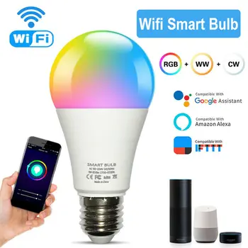 Adiodo Tuya Smart WiFi Spuldzes 9W Krāsu Maiņa Gaismas E27 B22 E26 RGBCW LED Spuldzes apgaismojuma regulēšanu, Alexa Saderīgu Tuya Smart Dzīve