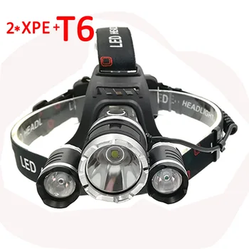 3 LED 2x XPE Zaļš +T6 Balts Lukturis 4 Režīmā priekšējo Lukturu Lādējams Galvas Lukturis kabatas Lukturītis + 18650 Akumulatora + Lādētājs Kempings