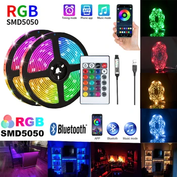 LED Sloksnes Gaismas RGB5050 5V Bluetooth Kontrolētu Krāsu Maiņa TV Apgaismojums ar 24keys 44keys Ziemassvētku Rotājumi Luces Led