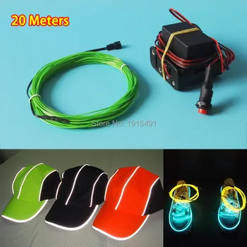 10 Krāsas Izvēle 20Meters 1.3 mm Elastīga EL Vadu Caurules Virvi, LED Sloksnes, Kāzu Auto Stils Apdare