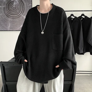 Jaunās Rudens un Ziemas korejas Modes vienkrāsainu Vilnas Džemperi Harajuku Vīriešiem Streetwear Apģērbu, Trikotāžas Džemperi