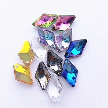 12x19MM Rhombus Vienu Caurumu Stikla Rhinestone Kulons Četrpušu Augstas Kvalitātes Crystal AB Dimanta Drēbes Kleita Apdare