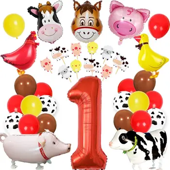 Lauksaimniecības Dzīvnieku 1. Dzimšanas dienas svinības Rotājumi, kas ar Kūka Toppers Dzīvnieku Skaits 1 gaisa Baloni Bērniem 1 Gadu Vecs, Dzimšanas diena Piederumi