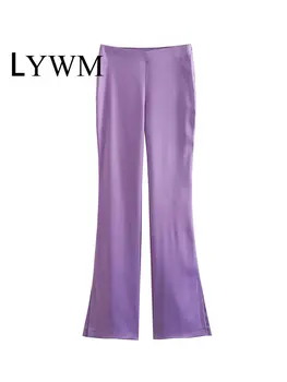 LYWM Sieviešu Modes Cieto Sānu Rāvējslēdzējs Spraugas Vintage Bikses ar Augstu Vidukli Sieviešu Šiks Lady Taisnas Bikses