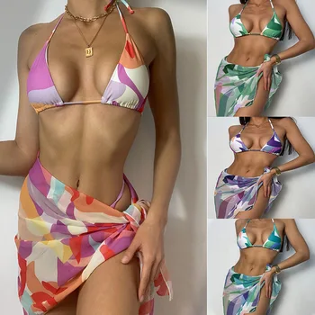 Sexy raibs peldēšanas tērps sievietēm, Triangle bikini peldkostīmi sieviešu vasaras 2023 Peldkostīmi aptver pludmali, valkāt 3pc peldkostīms