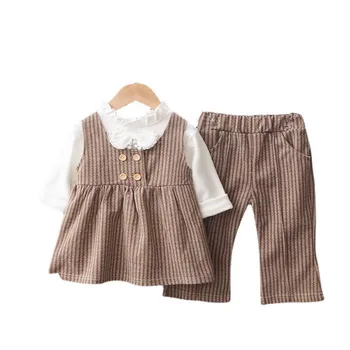 Jaunā Pavasara Baby Meiteņu Drēbes Uzvalku Bērniem Kleita T-Krekls Svītrainām Biksēm 3Pcs/Komplekti Toddler Gadījuma Kostīms Rudens Bērniem, Sporta