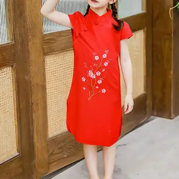 Princese Meitenes Qipao Ķīniešu Tradicionālā Kleita Cheongsams Kokvilnas Izšuvumi Cheongsam Kleitu Bērniem, Meitenēm, Qipao vestido chino