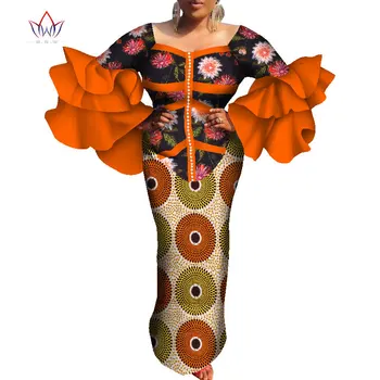 Āfrikas Kleitas Sievietēm Maxi Gara Kleita Izlīdzināšanu Piedurknēm Vintage Ankara Drukāt Puse Kleitas Āfrikas Tradicionālo Kanga Apģērbu WY018