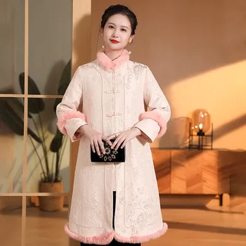 Sieviešu Rudens ziemas Tang Uzvalks Tradicionālā Ķīniešu Top Mandarīnu Apkakles Cheongsam Blūze etniskā Stila kostīms