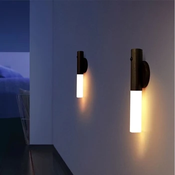 Koka LED Nakts Gaisma USB Lādējamu Sienas Lampas Kustību Sensors Nakts Gaismas Kāpnēm Ceļu Tualetes, Apgaismojums Ar magnētisko Bāzi