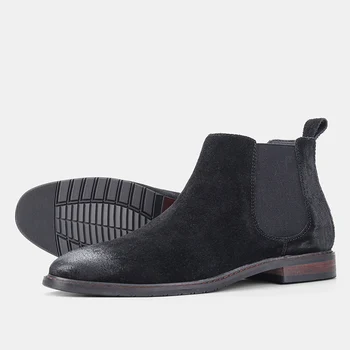 Britu stila vīriešu ikdienas īstas ādas zābaki slip-par lielo izmēru kurpes melns brūns chelsea boot tendence skaists potītes botas mans