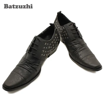 Batzuzhi Britu stila Cilvēka ādas Kurpes norādīja toe Augstums Palielinājies vīriešu kurpes Biznesa Kleitu kurpes ar kniedēm, Liela izmēra 46