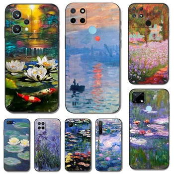 Melns Tpu Case For Realme 2 3 3i 5i 5s 6s 7i 6 7 8 8i pro 4g 5g segtu Claude Monet Lotus
