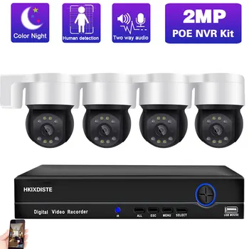 1080P POE PTZ Kameras Komplektu 4K 4CH POE VRR Drošības Sistēma, Krāsa Nakts Redzamības 2 Ceļu Audio IP Dome Cametra Video Novērošanas Komplekts