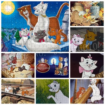 Walt Disney Kaķi Jigsaw Puzzles Bērniem Karikatūra Dzīvniekiem Filmas The Aristocats Mūsdienu 300/500/1000 Gabalu Izglītības Spēle Dekori
