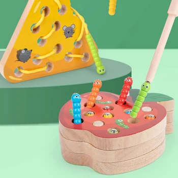 Koka Zemeņu Magnētisko Kļūdu Ķeršana Spēles Rotaļlietas Montessori Izglītības Rotaļlietas, Bērnu Magnētisko Kļūdu Ķeršana Spēles Rotaļlietas Bērniem Dāvanas