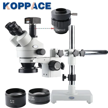 KOPPACE 5MP Rūpniecības Mikroskopa Kameras 3,5 X-90X Trinokulara Stereo Mikroskopu 144 LED Ring Light 0.5 X/2X Autonoma Objektīvs USB2.0
