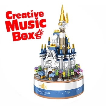 Pils Series 617PCS Burvju Mini Princese Rotācijas Music Box 1 Komplekts Celtniecības Bloki Bērniem DIY Izglītības Dzimšanas dienas Rotaļlietas, Dāvanu meitenēm
