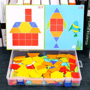 170 gab./komplekts Krāsains Koka Tangram Puzzle Rotaļlietas Ģeometriskas Formas Spēli Funny Radošumu Jigsaw Bērnu Pirmsskolas Izglītības Bērniem Rotaļlietas