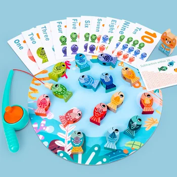 Bērniem Fun Zvejas Rotaļlietu Komplekts Ar Magnētisko Bērniem Koka Jigsaw Puzzle Board Spēlēt Bērnu Izglītības Rotaļlietas, Zivju Spēles Zēniem Un Meitenēm