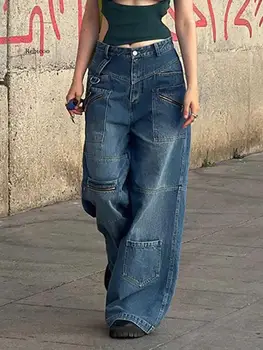 Modes Baggy Ilgi, Džinsi, Sieviešu Dizaineru Gadījuma Streetwear Sieviešu Bikses Drēbes Atdzist Jaunu Vintage Kravas Džinsi Dāma Cietie