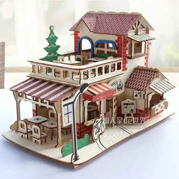 3d Jigsaw bērniem dāvanu spēles montēt koka ēkas modeli, koka rotaļlietas Bērniem DIY puzzle rotaļlieta māja