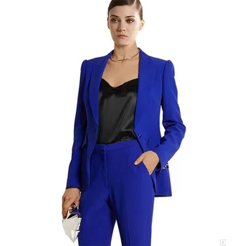 Vasaras Royal Blue Dāmas Elsas Uzvalki Brazers Oficiālu Elegants Sieviešu Biznesa Uzvalki, 2 Gabals Sieviešu Bikšu Kostīmi Pasūtījuma