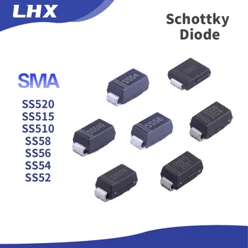 100PCS/DAUDZ SMD Schottky Diode SS520 SS515 SS512 SS510 SS58 SS56 SS54 SMA/DO-214AC Elektronisko Vairumtirgotājs Vietas Pārdošanas