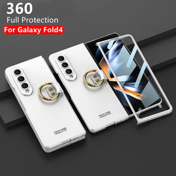 Ar Ekrāna Stikla Filmu Pirksta Gredzenu Case for Samsung Galaxy Fold4 5G Ultra Plānas Cietā Plastmasas Triecienizturīgs Vāks Z 4 Reizes