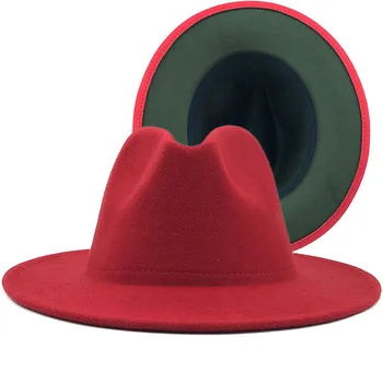 Ārējo sarkano ziemas Iekšējā Armija Zaļā Vilnas Filcs, Džeza Fedora Cepures ar Plānas Jostas Sprādzes Vīrieši Sievietes Platām Malām, Panama Trilby Klp X XL 