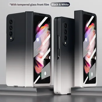 Hibrīdu Krāsu Modes Locīšanas Case for Samsung Galaxy Z Reizes 3 4 Fold4 5G Fold2 Fold3 Reizes 2 Temepred Stikla Aizsargs Filmu